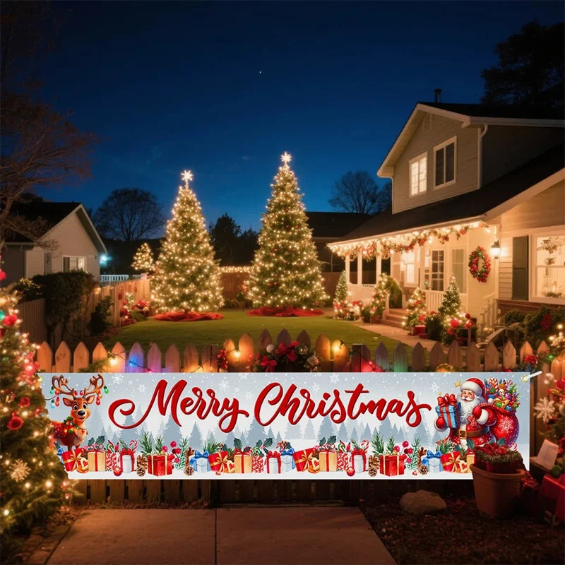 Banner de Natal para Exterior Decorações de Feliz Natal para Casa 2026 Decoração Externa Xmas Navidad Noel Natal Feliz Ano Novo 2027