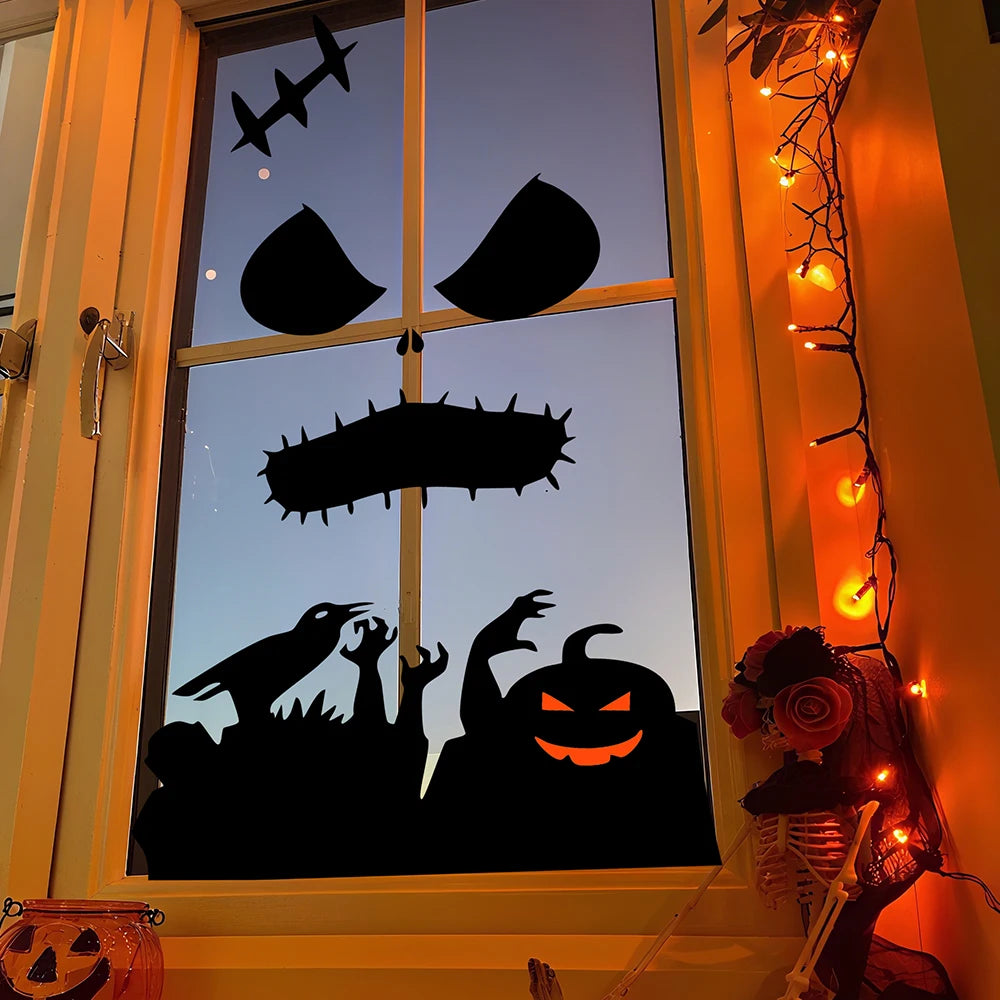 Decorações de Halloween, Adesivos para Portas de Quarto, Decoração de Janela, Mão de Esqueleto, Abóbora, Adesivos DIY para Janela, Fantasma, Diabo, Chapéu de Bruxa