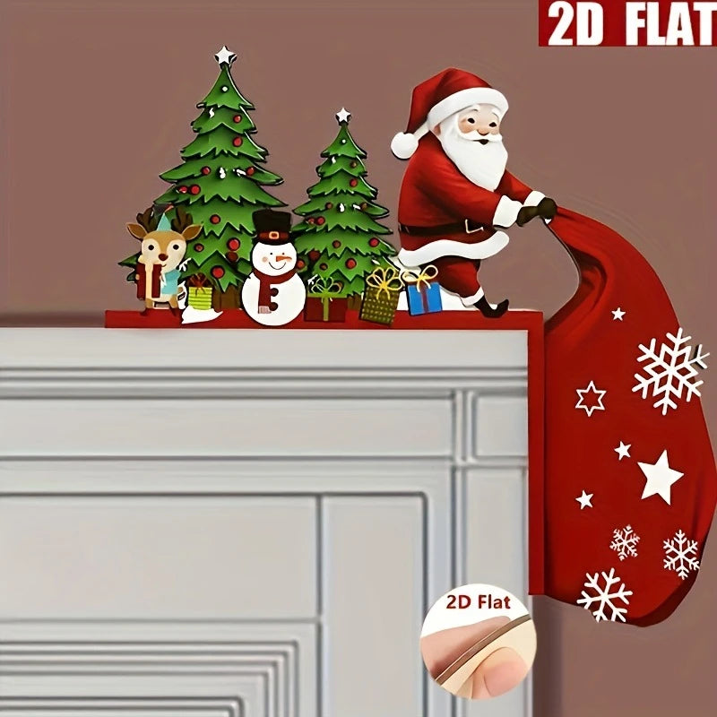Enfeite de Natal 2D em madeira, decoração para festas de Natal, pingentes de Papai Noel e boneco de neve, presente de Ano Novo, decorações para festas.