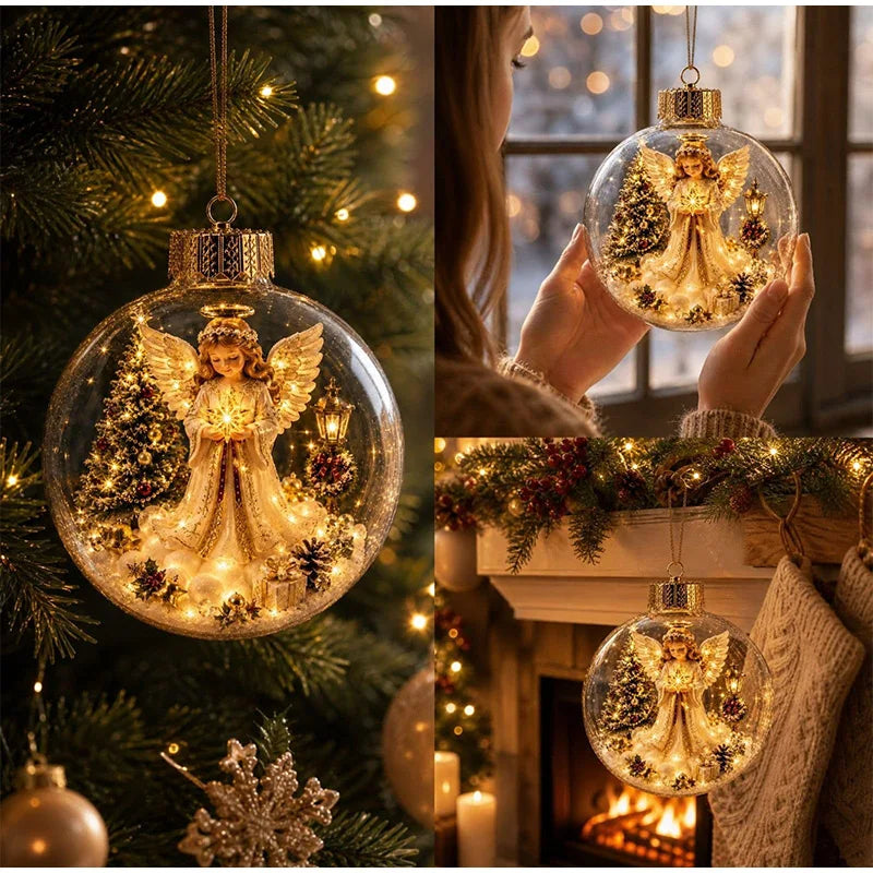 Nova Bola de Enfeite de Natal Transparente com Luzes, Decoração para Cenário Natalino, Brinquedo para Pendurar na Árvore de Natal, Diorama de Inverno, Enfeite para Janela de Natal