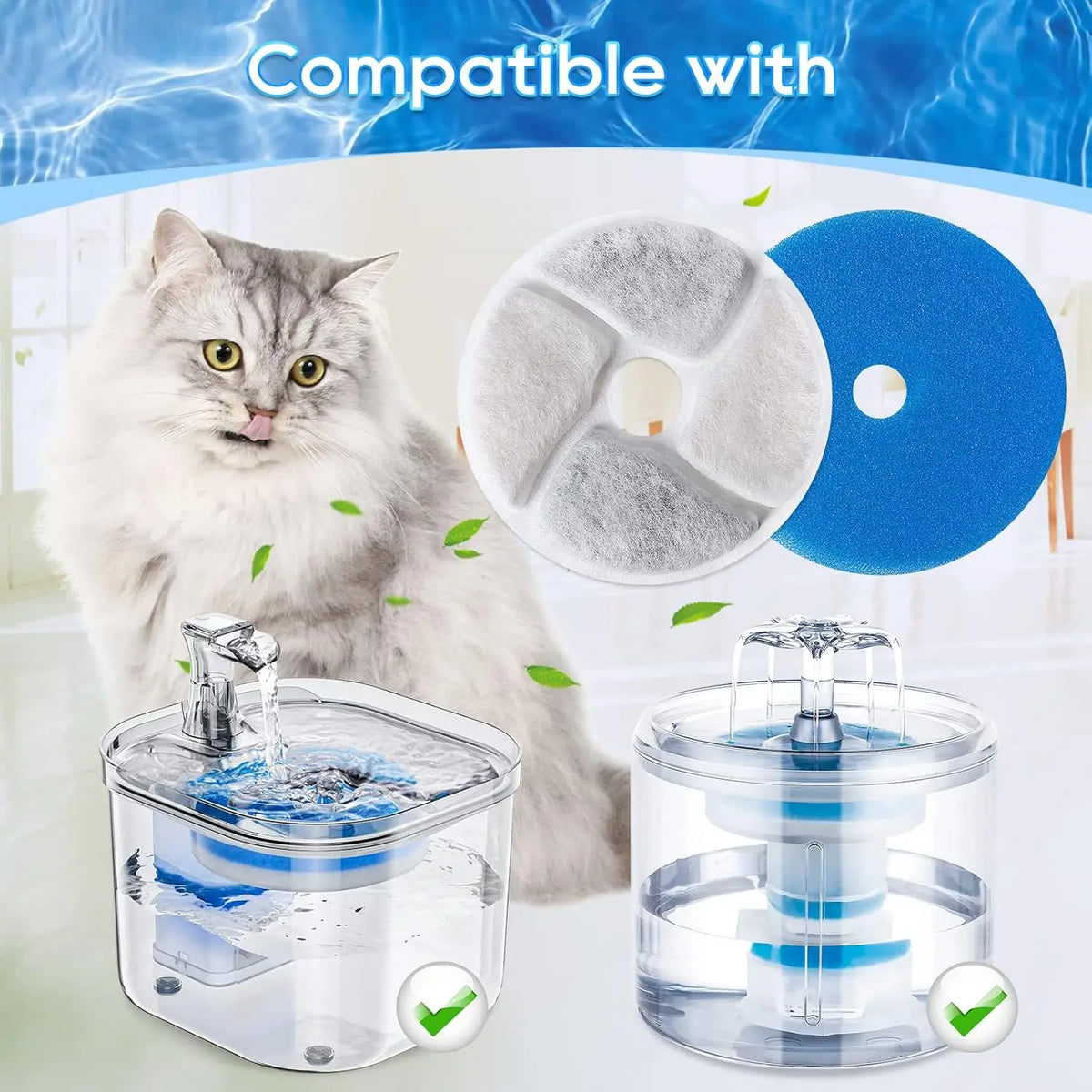 Dispensador de água para animais de estimação, filtro para fonte de água de gato, filtro para fonte potável, filtragem de ciclo, fácil de limpar