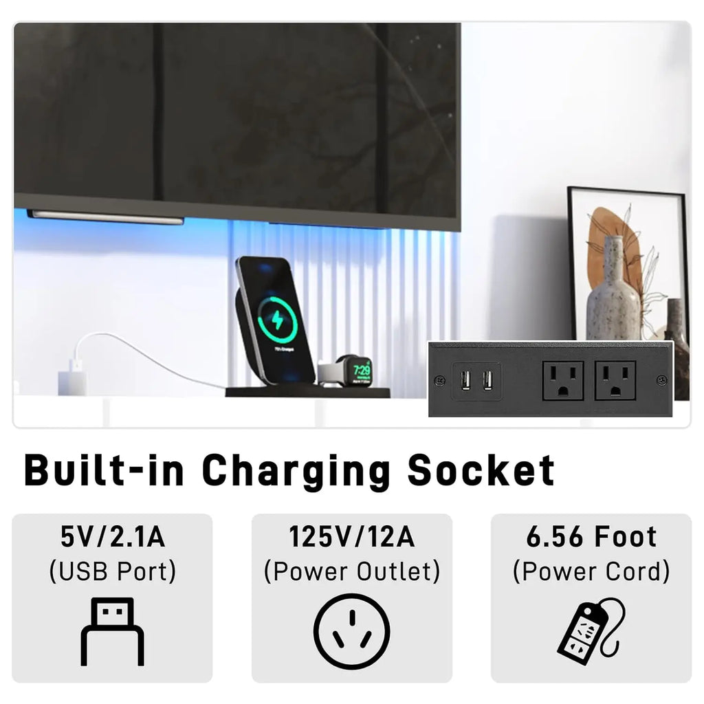 Suporte de TV Flutuante de 70 polegadas com Lareira de 36 polegadas para TVs de até 80 polegadas, Centro de Entretenimento com Lareira LED de Alto Brilho, Personalizável