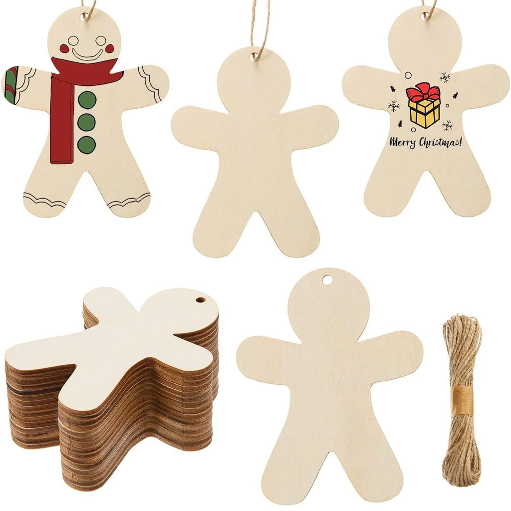 10 pçs de madeira gengibre homem inacabado disco de madeira fatias diy ornamento da árvore de natal pendurado decoração natal noel navidad natal
