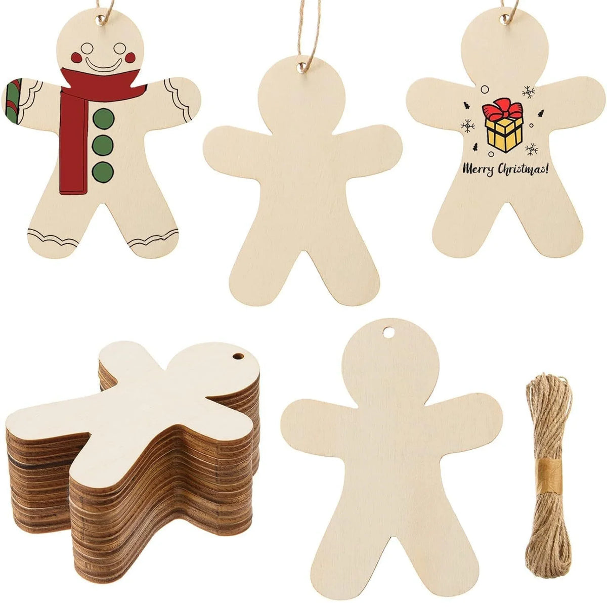 10 pçs de madeira gengibre homem inacabado disco de madeira fatias diy ornamento da árvore de natal pendurado decoração natal noel navidad natal