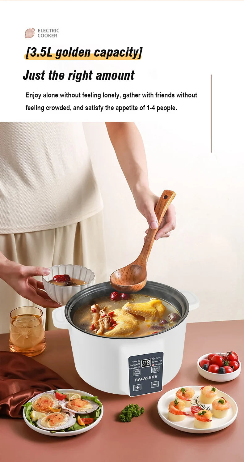 Panela Elétrica Multifuncional 3.5L 220V para Uso Doméstico, Panela Antiaderente, Panela de Arroz Inteligente, Eletrodoméstico Portátil