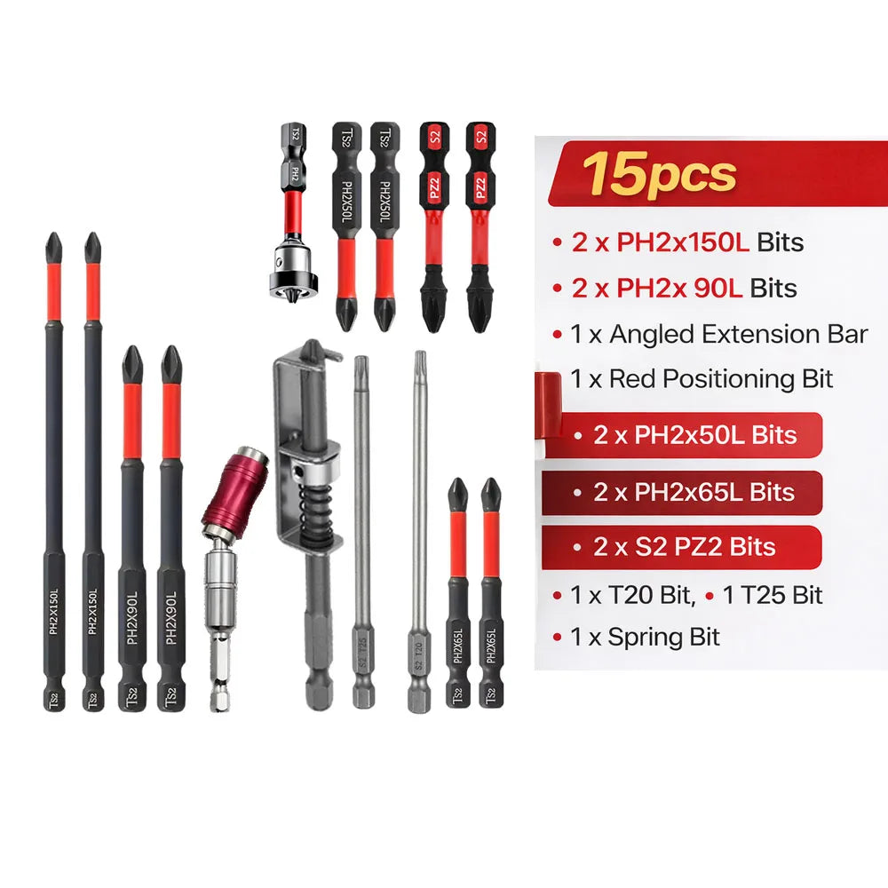 Conjunto de brocas magnéticas antiderrapantes 3/6/12 peças, aço S2, brocas de cabeça cruzada e de impacto, adequadas para drivers elétricos e manuais
