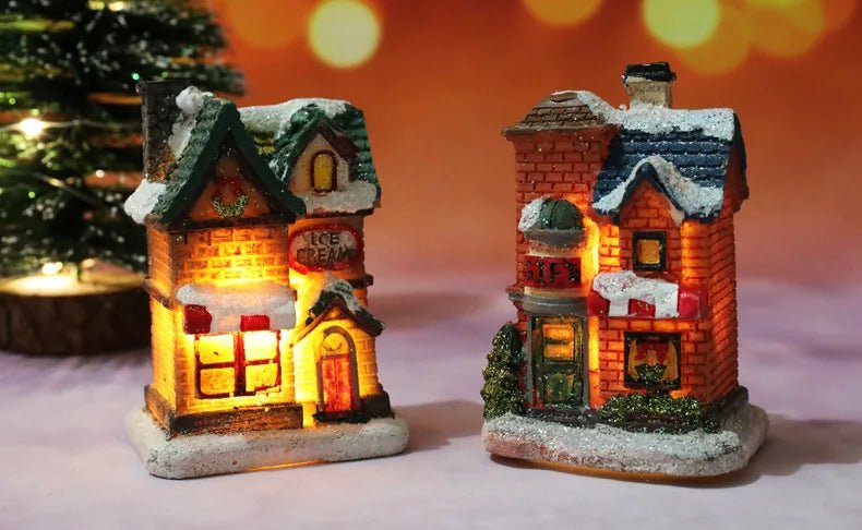 Natal led luz casa enfeites de árvore de natal led resina pequena vila casa natal brilho decoração presente feliz ano novo decorações dc05
