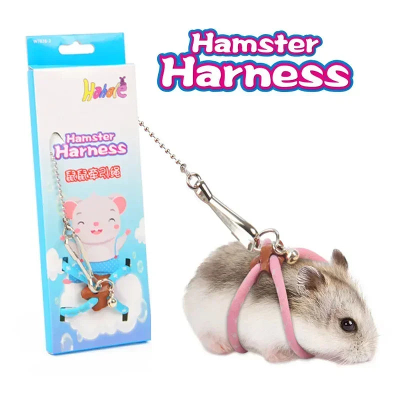 Pet ajustável macio arnês sino trela conjunto mouse hamster furões rato animal de estimação porco trela hamster arnês corda anti-mordida pet andando