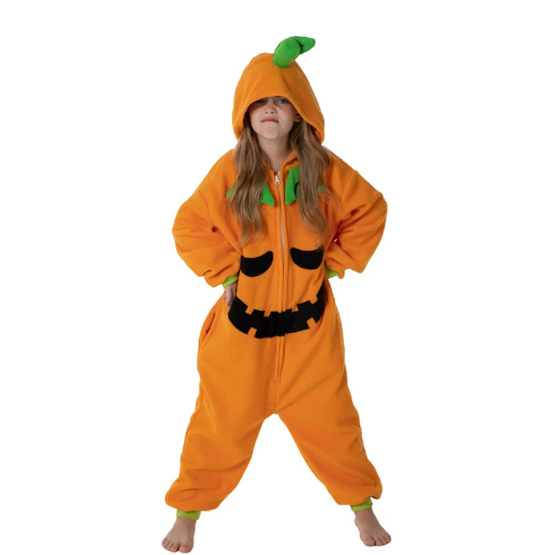Pijama dos desenhos animados com zíper para crianças, Traje Kigurumi para crianças, Cosplay de Halloween Monstro Abóbora, Onesie Animal