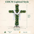 Decoração de Árvore de Natal em Forma de Cruz de 150/180cm com Luzes LED Quentes, Decoração Religiosa para Árvore de Natal, Jardim, Igreja e Festas