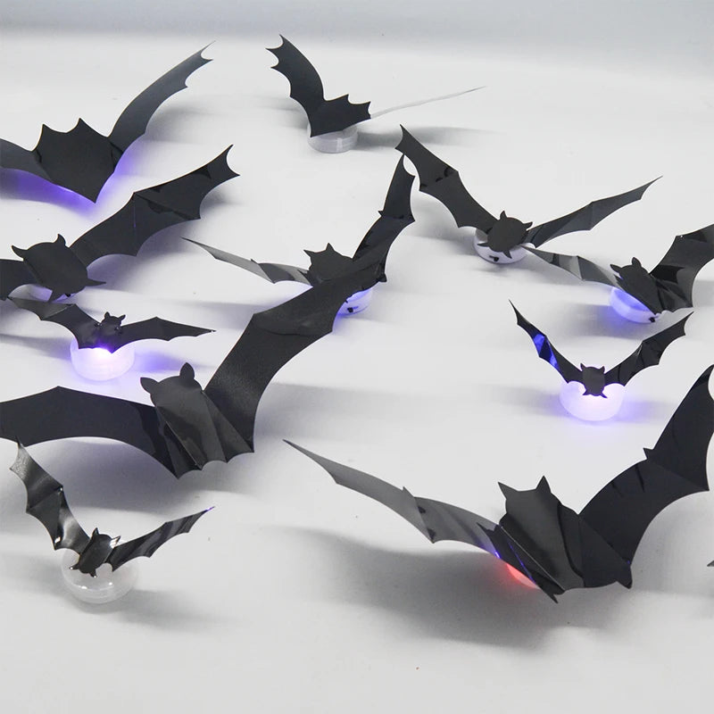 Decorações Assustadoras de Halloween: Luzes LED 3D de Morcego |   Adesivos de Parede Flexíveis, Decoração Luminosa Alimentada por Energia |   Decoração de Festa, Janela