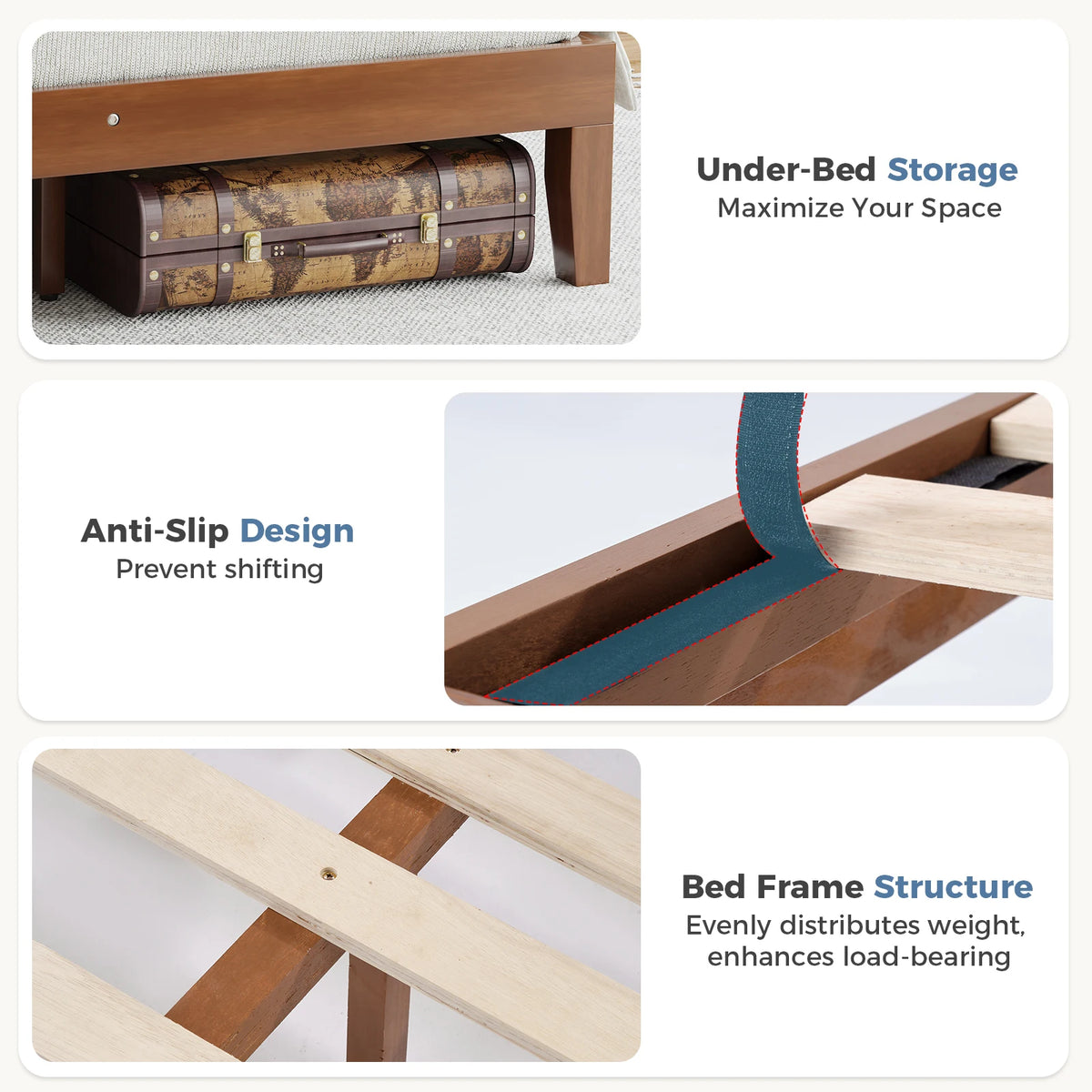 Cama de Plataforma MCQ com Estrutura de Madeira e Cabeceira, Suporte Robusto de Ripas de Madeira Maciça, Suporta até 800 lbs, Não Necessita de Box Spring, Montagem Fácil, Sem Ruído, Ideal para Móveis de Quarto