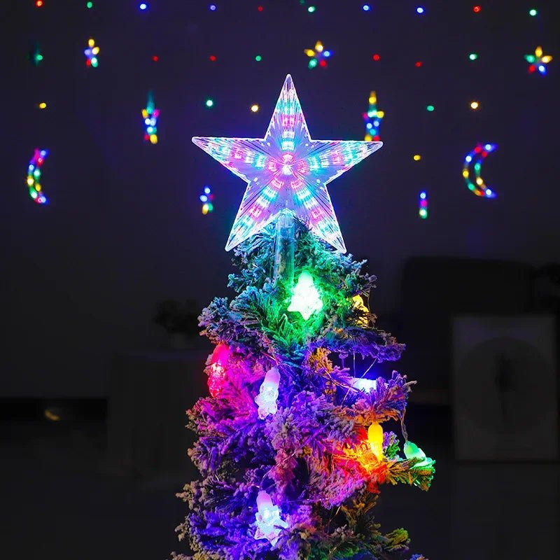 Estrela de natal árvore topper luzes led brilhante estrela lâmpada espumante luz da noite árvore de natal ornamentos superiores ano novo decoração de festa em casa
