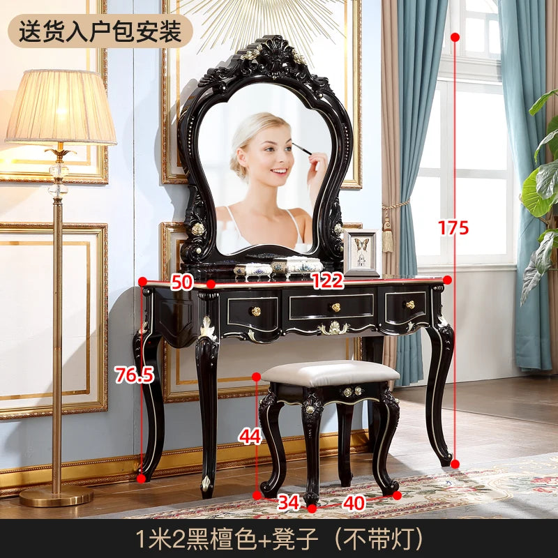 European Decor Makeup Vanity Desk Wooden Drawer White Black Makeup Vanity Desk Mirror Corner Komody Master Bedroom Furniture