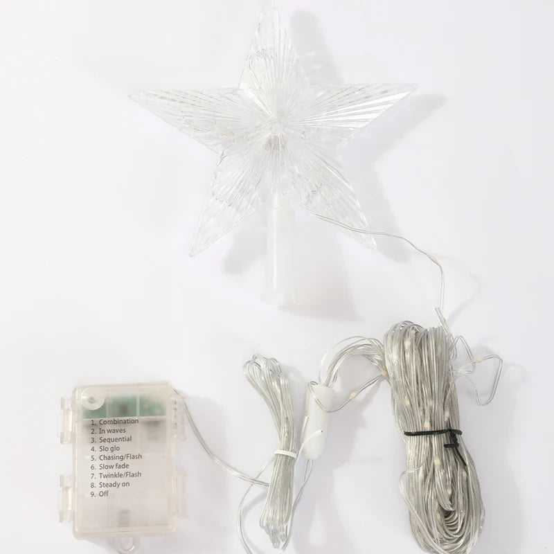 Luzes de corda de fadas cascata de natal com estrela topper, decorações de árvore de natal para casa 2025 navidad natal ano novo 2026