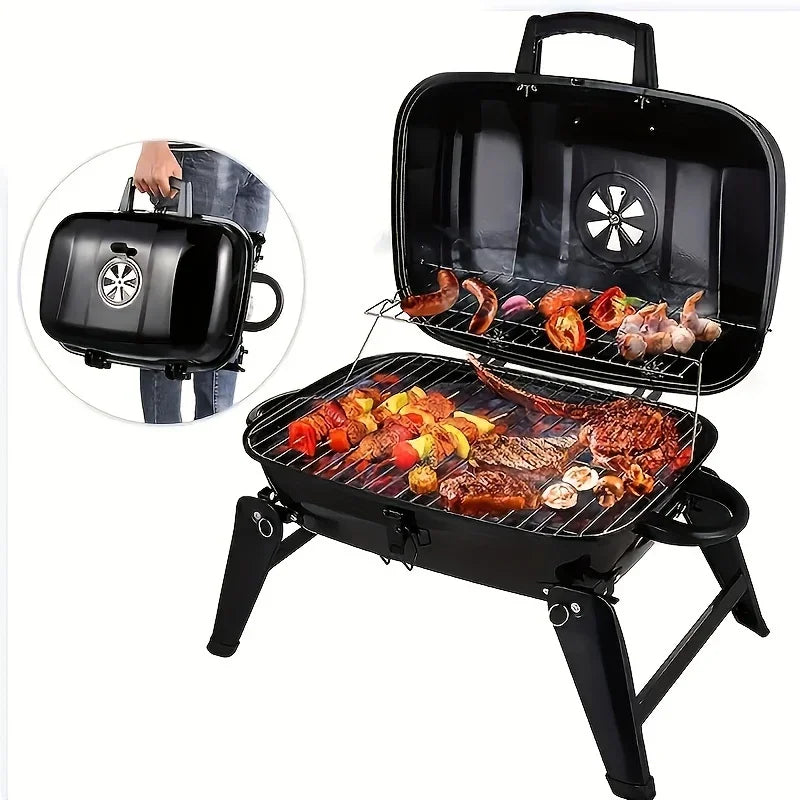 Churrasqueira a Gás Portátil com Tampa, 1 Queimador, Pernas Dobráveis, Pequena Churrasqueira a Propano para Cozinha ao Ar Livre, Camping, Churrascos, Pátios e Jardins