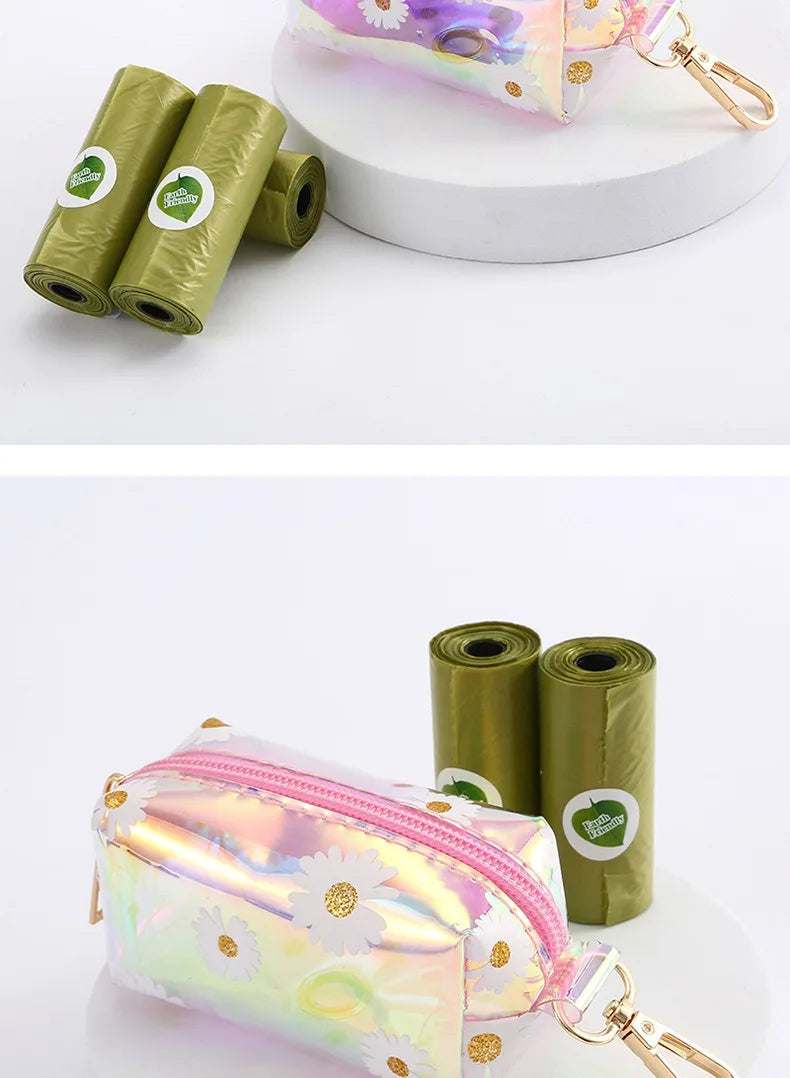 Novo pet cocô selecionador de couro a laser saco lixo escudo colorido transparente alto volume biodegradável dispensador suprimentos para animais estimação