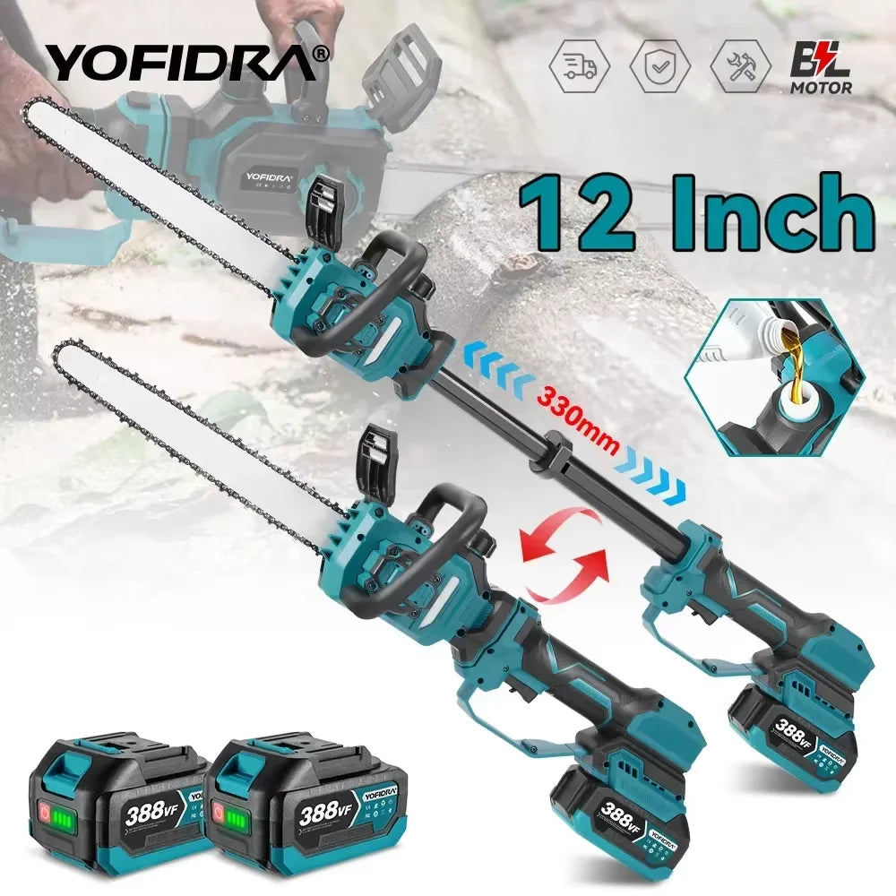 Yofidar 12 Polegada pólo telescópico sem escova motosserra elétrica jardim carpintaria poda serra para makita 18-21v bateria pino