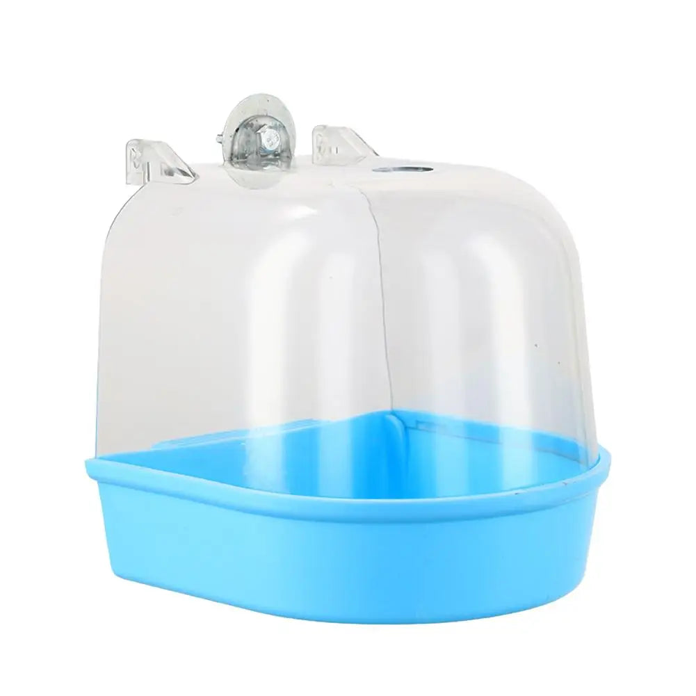 Banho de pássaros para limpeza de gaiola, suprimentos para animais de estimação, calopsita, banheira de pássaros com ganchos pendurados, acrílico transparente, cubo de banho de pássaros
