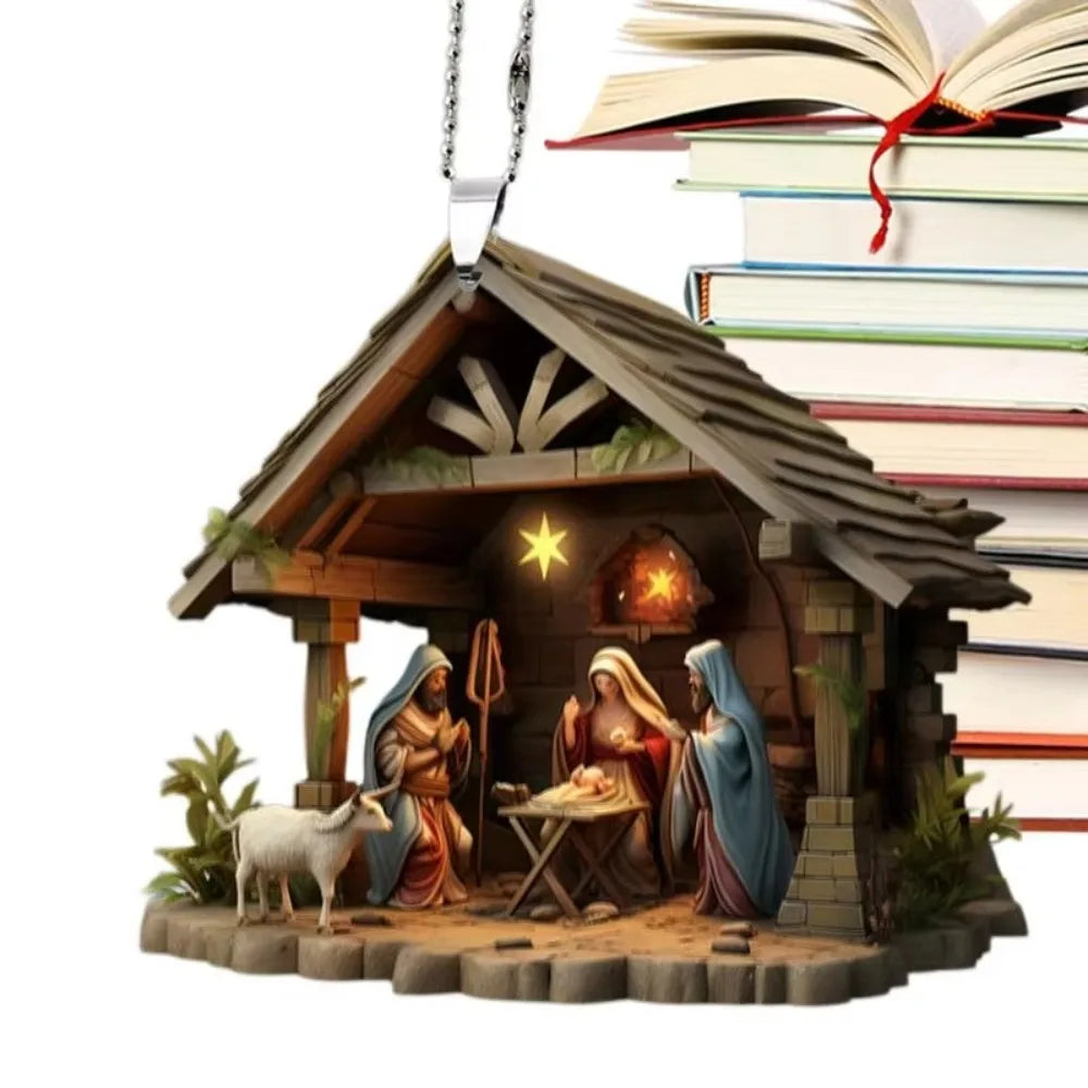 Presépio 2d acrílico presépio pingente multi cena dupla face 2d natal pendurado pingente presente criativo