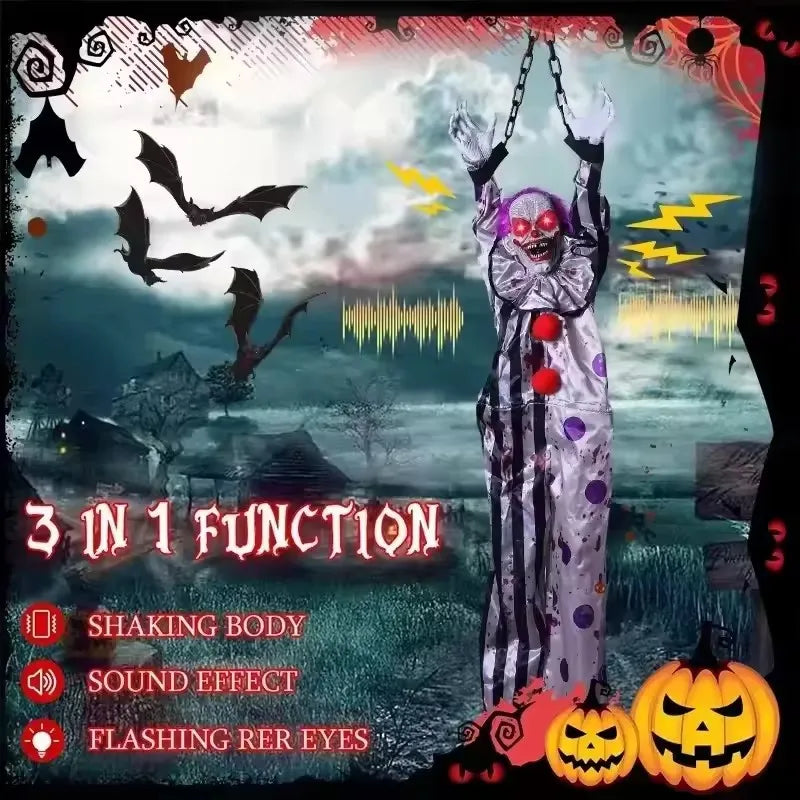 Decorações de halloween elétrica ativada por voz pendurado palhaço fantasma pendurado casa assombrada adereços de decoração de terror