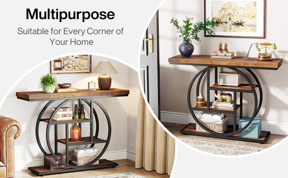 Industrial Entryway Console Mesa para Sala de Estar, Foyer Corredor Mesa para Entrada, 4-Tier Mesa, 41,3"