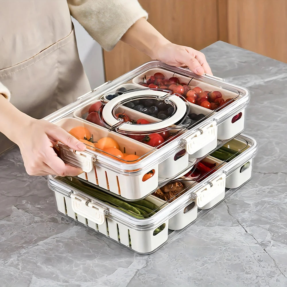 Bandeja de Servir Dividida com Tampa, Recipiente para Armazenamento de Alimentos, Caixa de Lanches, Recipientes para Lanches com 8 Compartimentos, Recipientes para Armazenamento de Frutas