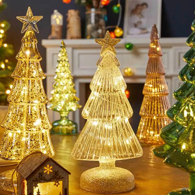 Árvore de natal luz noturna de vidro para casa natal romântico feriado atmosfera arbol de navidad ornamentos led decoração luminosa