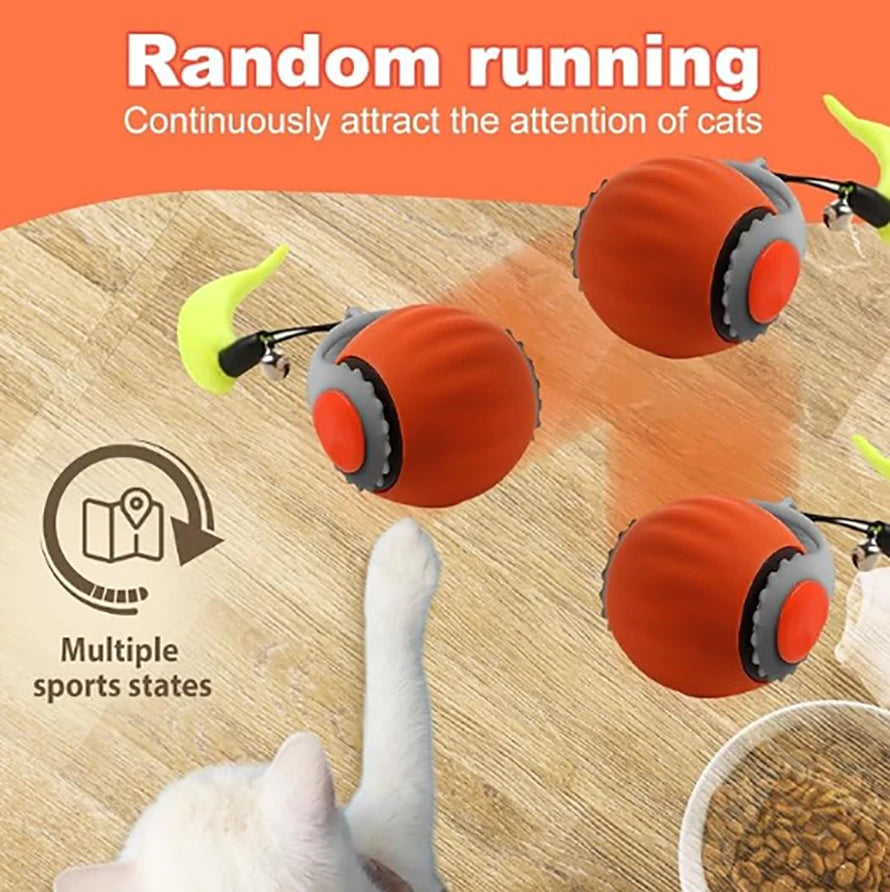 Bola interativa para gatos, brinquedo automático para animais de estimação, recarregável por USB, bola saltitante com cauda que balança, inteligente