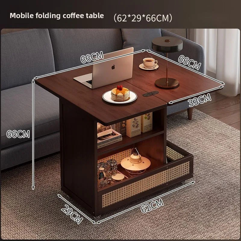 Mesa de Café Móvel, Mesa Dobrável para Sala de Estar, Mesa de Jantar Doméstica, Mesa de Café de Madeira Sólida de Dupla Função Estilo Medieval