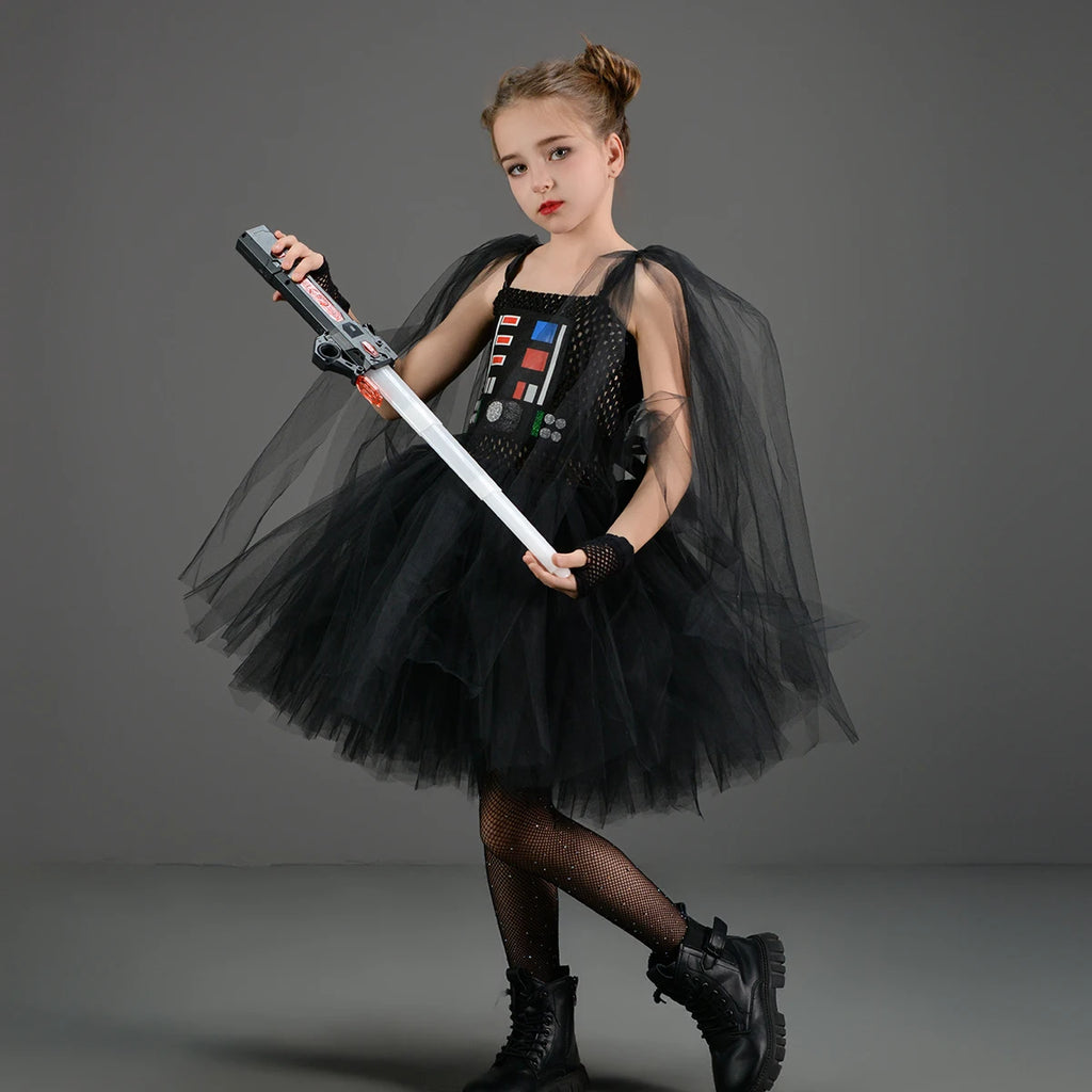 Meninas estrela escura vilão tutu traje vestido crianças halloween vader outfit crianças fantasia carnaval festa vestir-se roupas cosplay