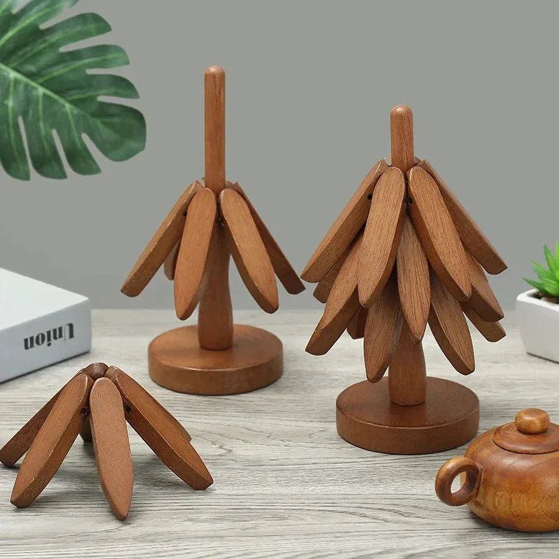 Base para Panelas de Madeira em Forma de Árvore de Natal com Suporte, Resistente ao Calor, Anti-Queimaduras, Porta-Copos, Sousplat de Madeira Sólida, Decoração de Natal para Casa - Kasa & Pet