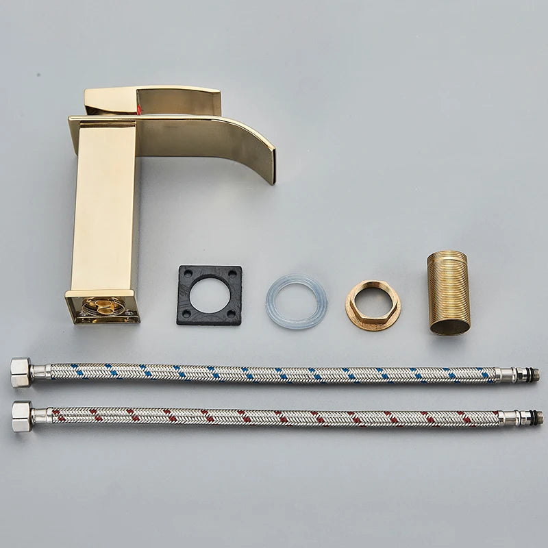 Cachoeira Bacia Do Banheiro Torneira Da Pia Single Handle Mixer Tap Hot & Cold Torneiras Misturadoras De Água Do Banheiro Deck Montado Torneiras Guindaste Da Bacia