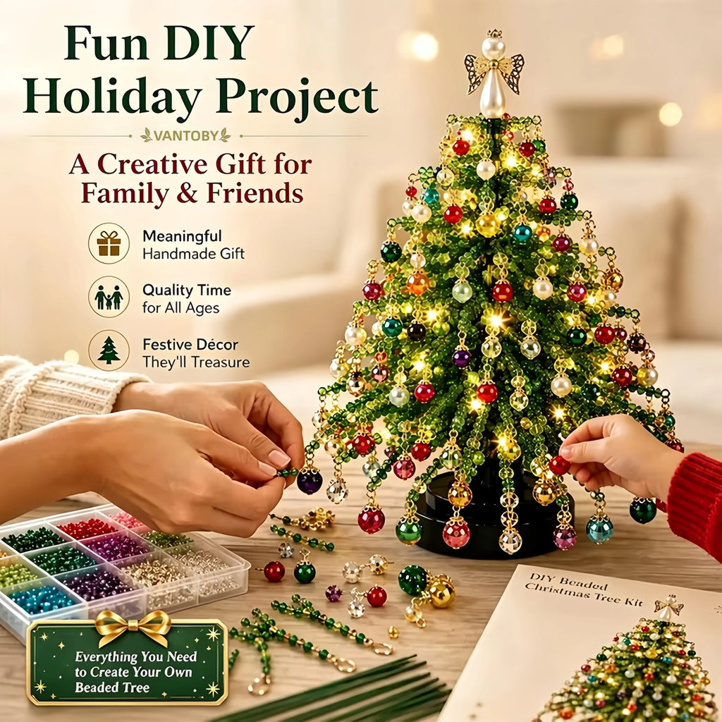 Conjunto de árvore de Natal com contas para montar – contas de cristal feitas à mão, com luzes LED, para decoração natalina em casa, ideal para adultos e crianças, e como presente.