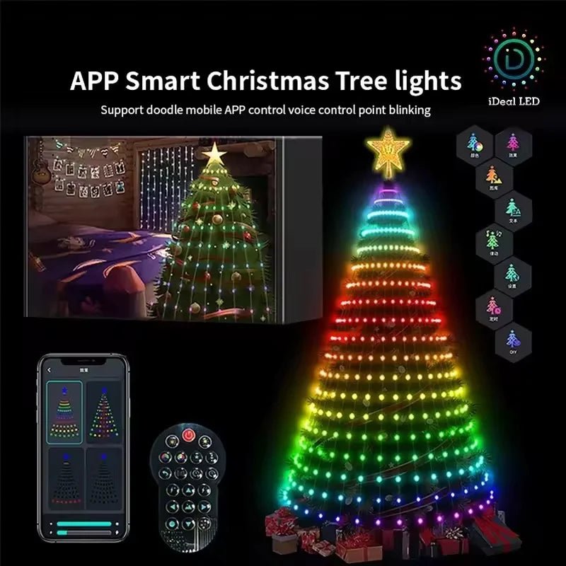 Luzes LED para Árvore de Natal 400 LEDs, Luzes de Cordão LED RGB Inteligentes, Decoração de Férias para Árvore Interna e Externa, Controle por APP/Remoto