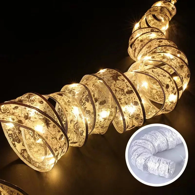 LED Ribbon Fairy Lights para Natal, enfeites de árvore de Natal, decoração, DIY Bows, String Light, Ano Novo, 2025, 2025