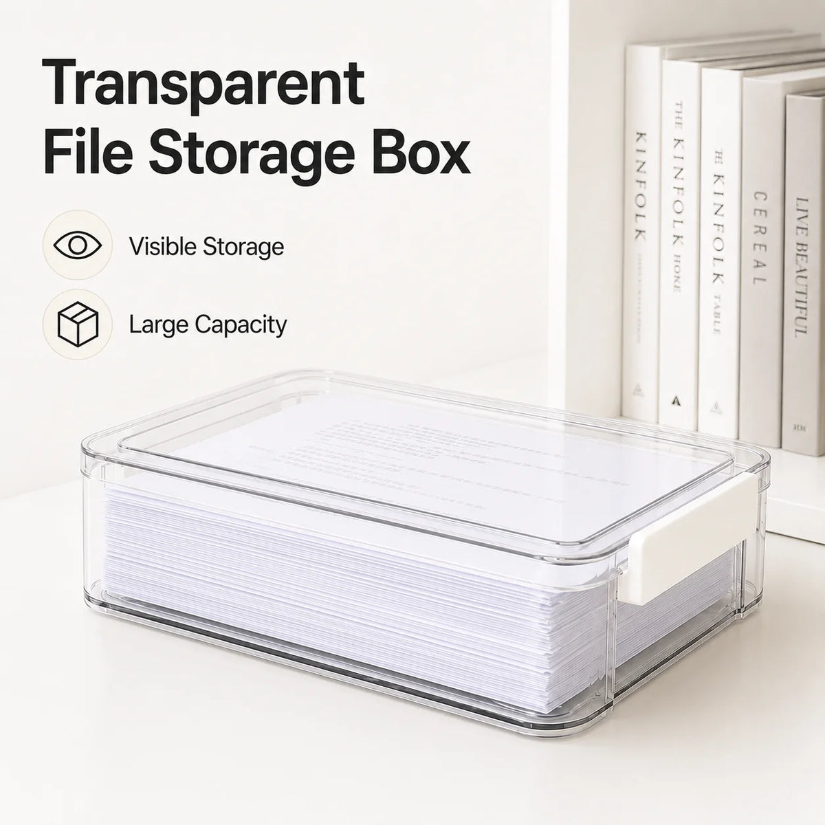Caixa Organizadora de Documentos Transparente PET, Suporte para Papel A4, Bandeja de Arquivos para Mesa, Contêiner de Pastas para Escritório, Armazenamento que Economiza Espaço