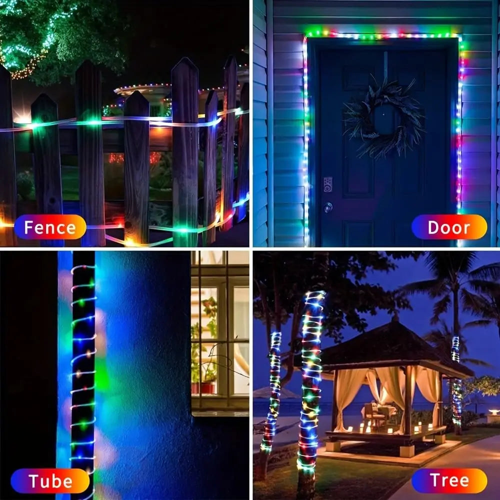 Luzes de Cordão Solar 200 LED à Prova d'Água para Exterior, Luzes de Fada Alimentadas por Energia Solar com 8 Modos para Decoração de Natal em Jardim, Quintal e Árvore