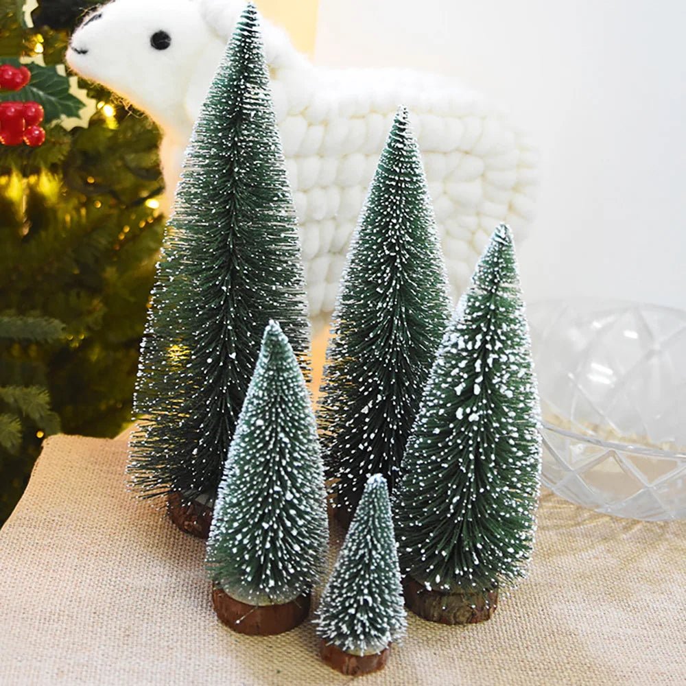 Decoração de natal artificial mini ornamentos de árvore em miniatura pinheiros de neve de cedro para decoração de mesa de casa 2024 navidad paisagem presentes