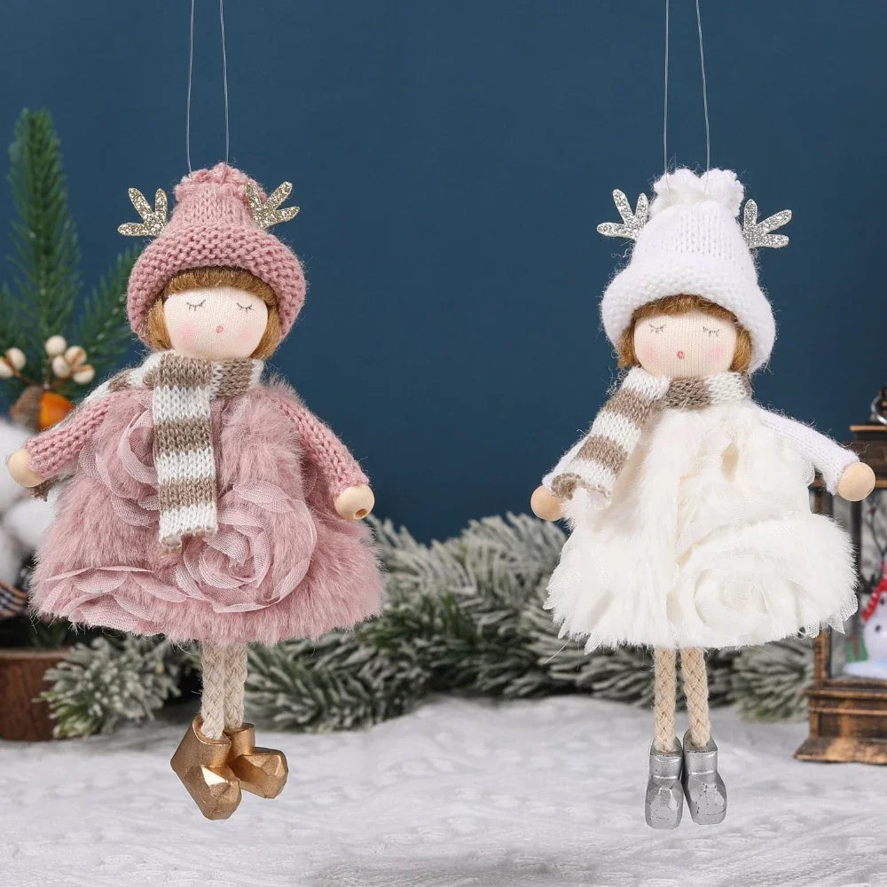Natal Pendurado Malha Sequin Saia, Anjo Xmas Árvore Pingente Enfeites, Decoração de Casa, Noel, Presentes, 2022