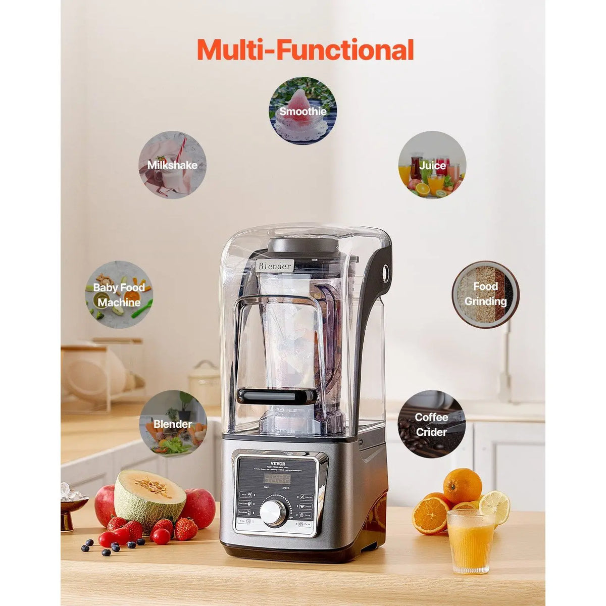 Smoothie Blender 135 Oz 1400W Knob Control Ice Crushing Kitchen Use