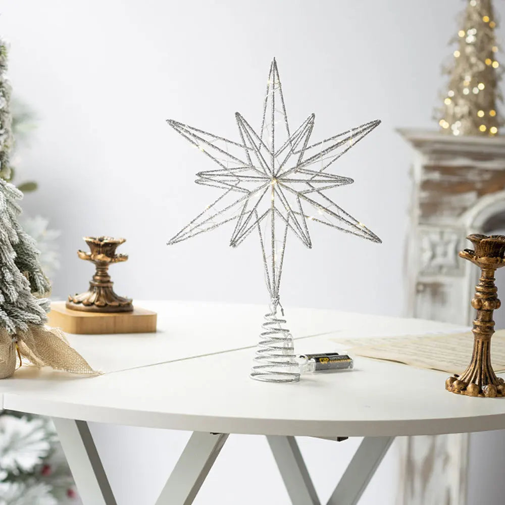 Estrela para Topo de Árvore de Natal com Luzes LED, Enfeites Criativos com Luzes LED e Glitter, Decoração de Árvore de Natal para Festas