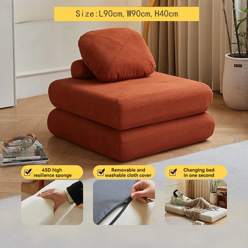 Sofá Individual de Tecido, Sofá-Cama Batata Doce, Tatami Dobrável de Tamanho Pequeno para Sala de Estar, Sofá Preguiçoso Bloco de Tofu