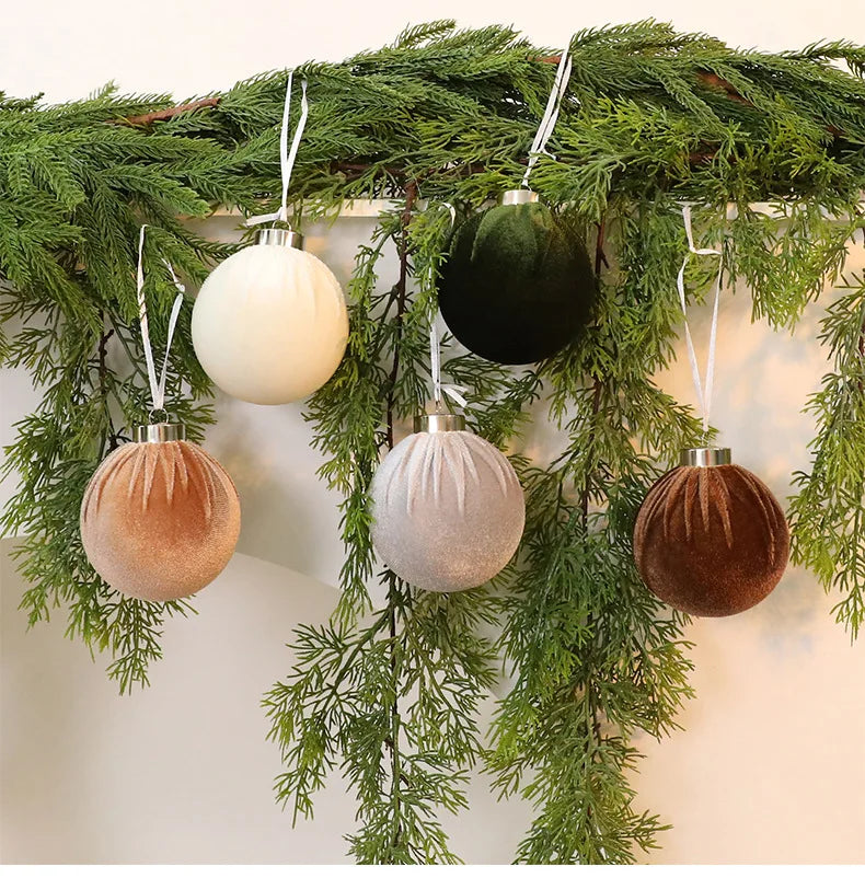 Bolas de Natal de Veludo 8cm 15PCS Enfeites de Natal com Tecido Flocado para Decoração de Árvore de Natal e Festas em Casa