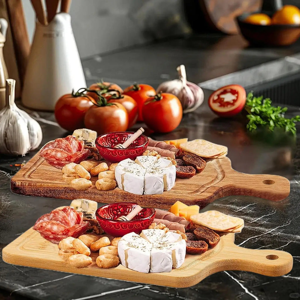 Conjunto de placa de charcutaria de bambu-bandeja de servir queijo de madeira com talheres para casamento natal festa de inauguração decoração de casa
