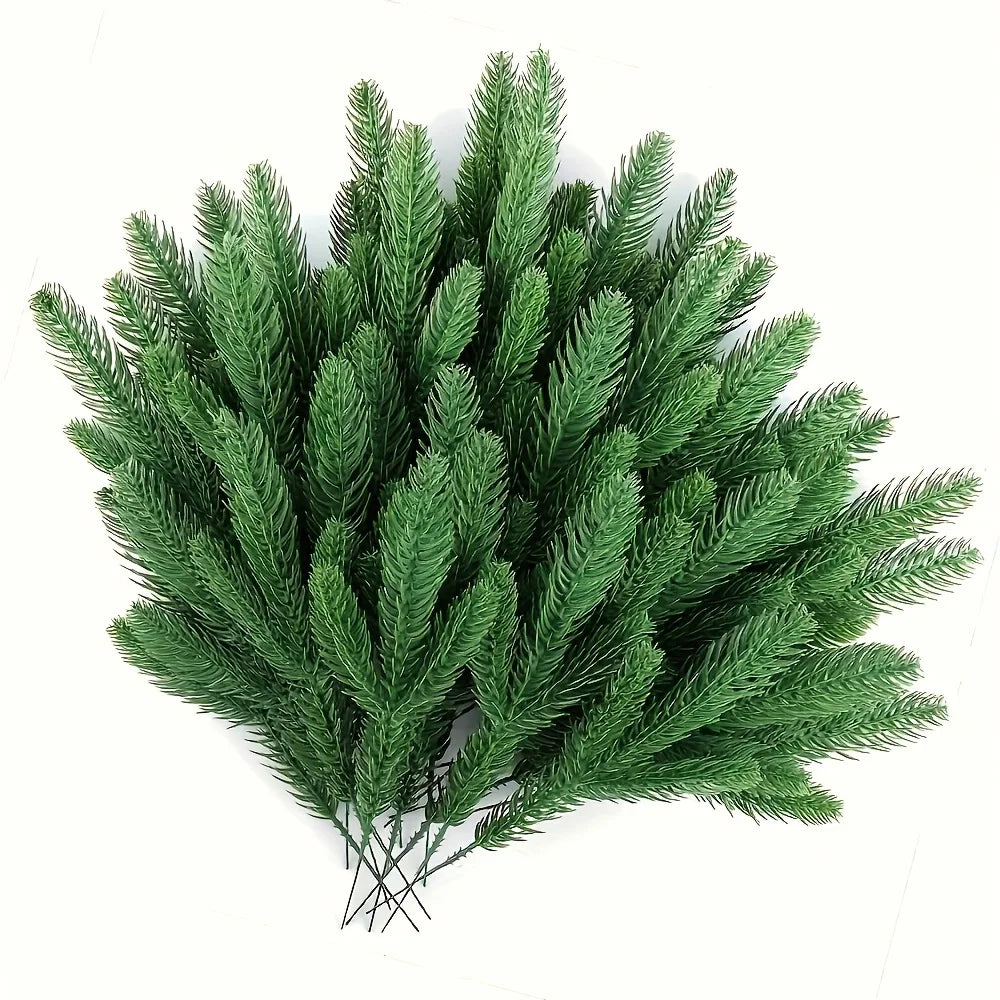 Seleção de 60 Árvores de Pinheiro Artificiais, com Ramos de Pinheiro Verde de Plástico para Decoração de Natal DIY, Plantas de Mesa para o Inverno