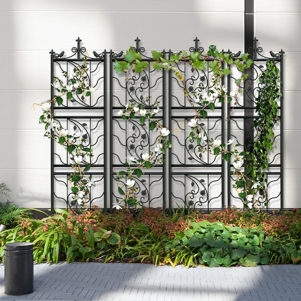 Treliça de jardim decorativa de 71 polegadas, cerca de metal alta para exterior, painel de treliça preta, decoração de canto para quintal, planta de escalada, flor