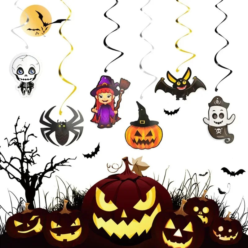 2026 Decoração Suspensa em Espiral para Casa Assombrada de Halloween, 6 Peças/Conjunto, Ornamento DIY para Teto, para Decoração de Eventos e Festas Temáticas de Halloween