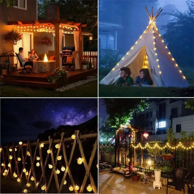 Luzes de cordão solares para exterior, luzes de globo de cristal LED, luzes de fada solares à prova d'água para decoração de jardim, Natal e exteriores