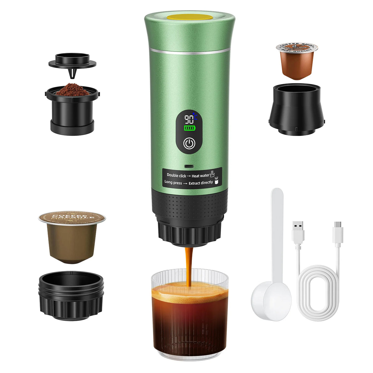 Máquina de Café Recarregável por USB, Máquina de Espresso Portátil Elétrica para Preparo Manual, Mini Máquina de Café para Viagens, Camping, Escritório e Casa